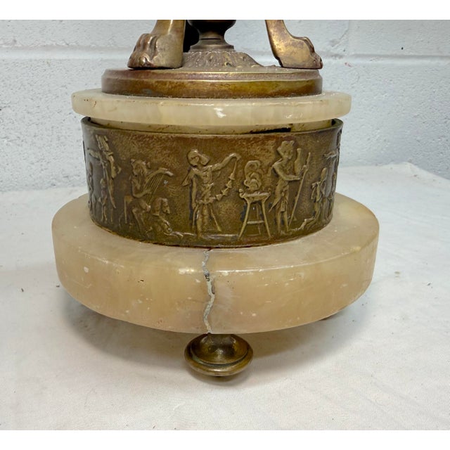 Large Antique Ornate Hand Carved Figural Alabaster Bronze Electric Table Lamp For Sale - Image 13 of 13
