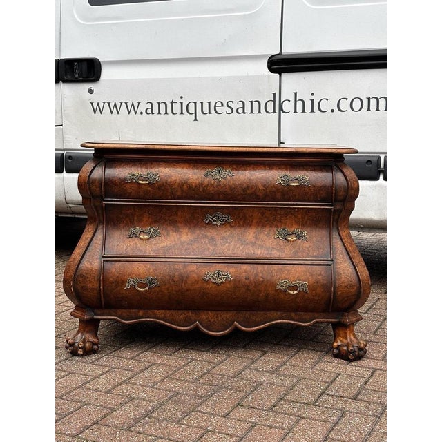 Brown Dutch Walnut Bombe Chest of Drawers with Brass Handles For Sale - Image 8 of 10