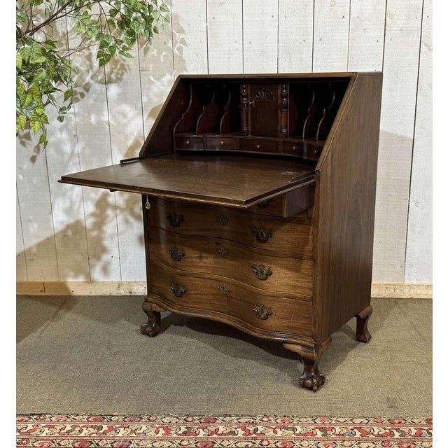 Wood English Mahogany Secretary Desk, 1930s For Sale - Image 7 of 18