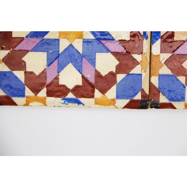 19th Century Set of Four Geometric Mediterranean Large Tiles, Portuguese For Sale - Image 4 of 15