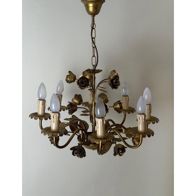 1980s Hollywood Regency Gilded Chandelier with Roses from Honsel, 1980s For Sale - Image 5 of 11