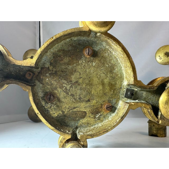 Brass Antique Brass Candelabra Pair, Movement Gold Gilt Finish For Sale - Image 8 of 10