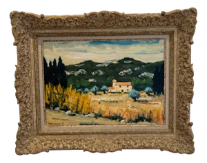 Michel Terrapon, Mas de Provence, Oil on Cardboard, Framed