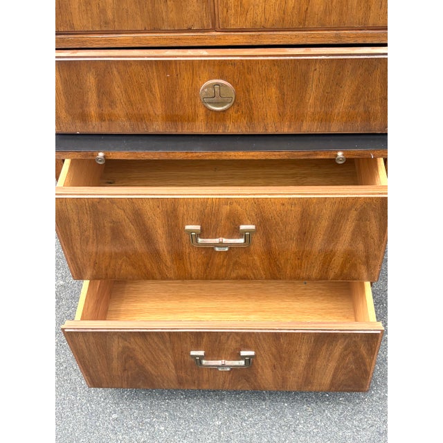 Pair Vintage Thomasville Campaign Style Tall Cabinets For Sale - Image 10 of 12