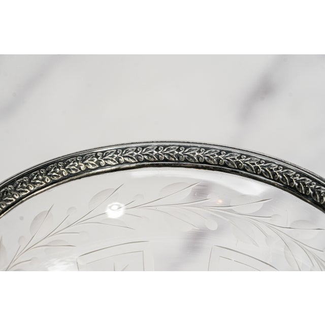 Stunning Antique Etched Glass Vase With Sterling Silver Rim & Pedestal Base Floral Trumpet Vase Luxury Home Decor For Sale In New York - Image 6 of 18