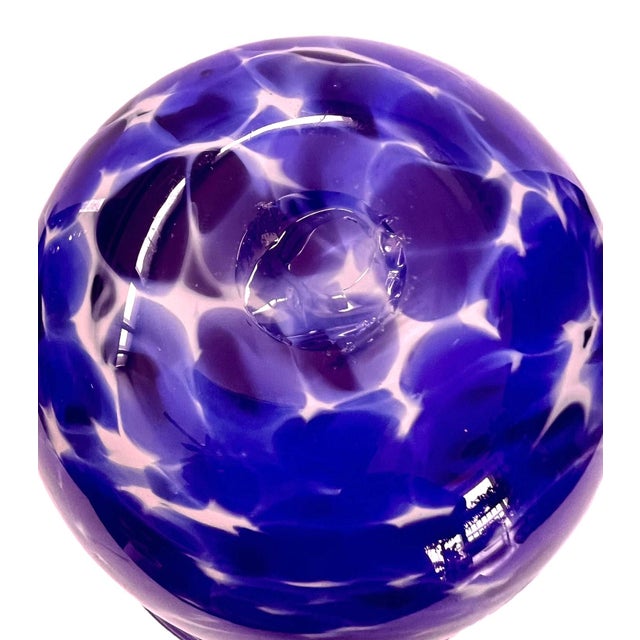 Vintage Hand Blown Murano Style Cobalt Blue Handkerchief Vase For Sale - Image 12 of 13