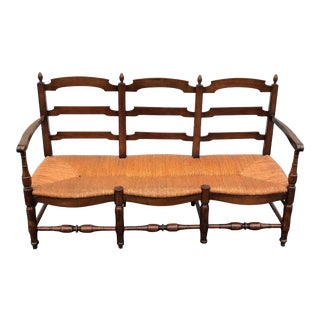 1940s Three Seater Rush Armed Bench For Sale