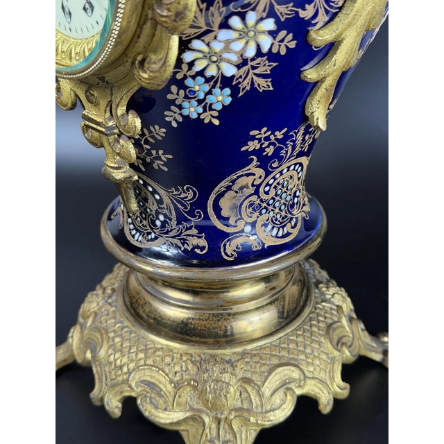 Antique French Cobalt Blue Porcelain Vase Clock with Gilt Bronze Mounts, 1890s For Sale - Image 12 of 18