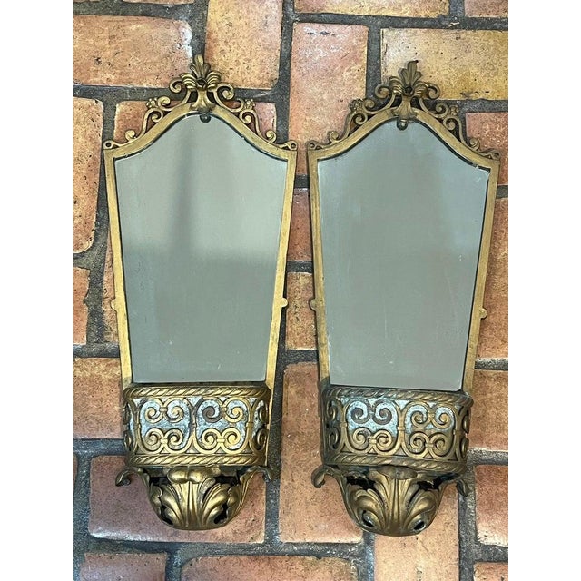 Oscar Bach Pair of Antique Art Deco Gilt Mirrored Sconces For Sale - Image 4 of 18