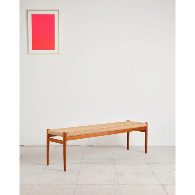 Long Teak Bench with Paper Cord Weaving by Niels O. Møller for j.l. Møllers, Denmark, 1960s For Sale - Image 6 of 18