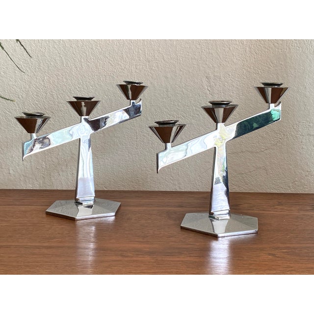 Metal Vintage Art Deco French Chrome and Metal Candleholders, 1930s, Set of 2 For Sale - Image 7 of 7