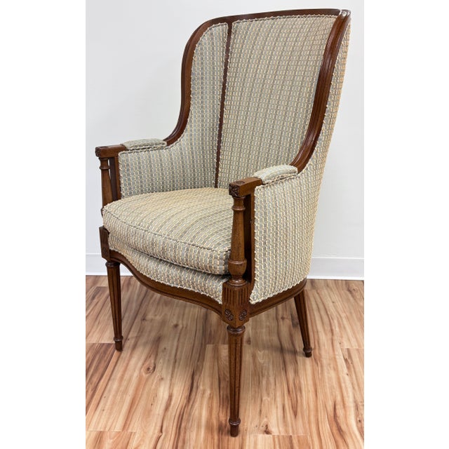 French Vintage Louis XVI Style Carved Wood Arm Chair For Sale - Image 3 of 10