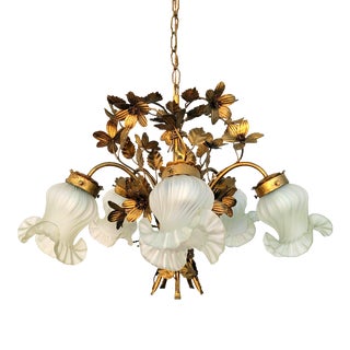 Vintage Hans Kögl Hollywood Regency Italian Tole Daisy Chandelier For Sale