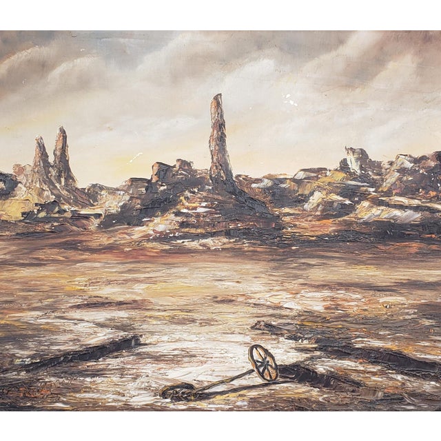 Large Vintage Southwestern Desert Oil Painting | Rustic Wooden Frame For Sale - Image 11 of 14