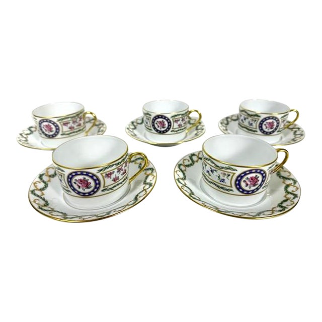 Haviland Limoges "Louveciennes" Flat Cups/Saucers-Set of 5-France-Pristine Mint! For Sale