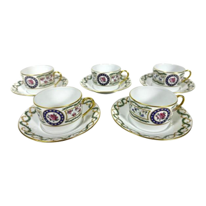 Haviland Limoges "Louveciennes" Flat Cups/Saucers-Set of 5-France-Pristine Mint!