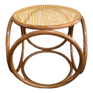 Vintage Thonet Style Bentwood and Cane Stool Ottoman For Sale
