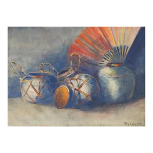 Early 20th Century Pots and Hand Fan Still Life Painting