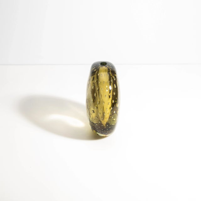 Hand Blown Murano Vase in Smokey Gold With Bubbles For Sale - Image 4 of 9