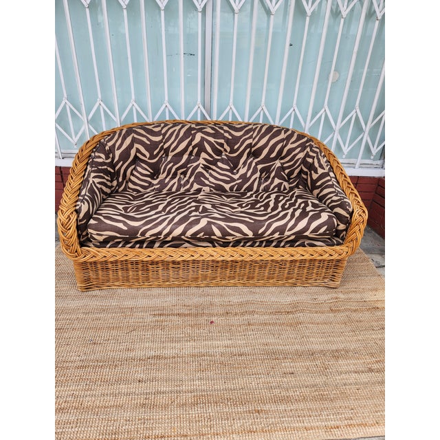 Italian 1960's Wicker Loveseat Sofa For Sale - Image 3 of 11