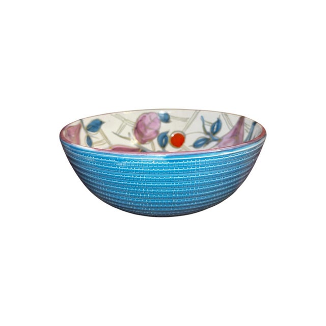 Ceramic 1966 Aldo Londi for Bitossi Hand-Painted Turquoise Bowl With Red & Violet Berry Motif For Sale - Image 7 of 10