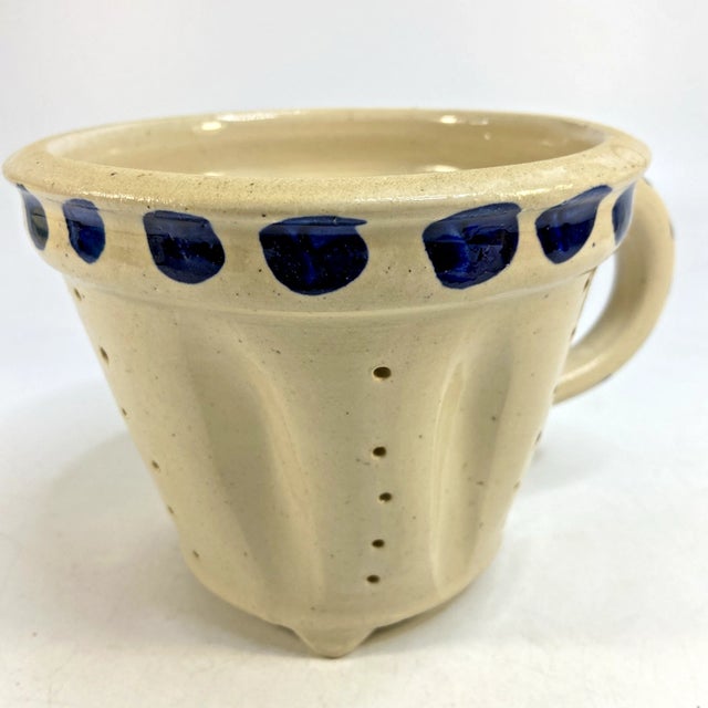 Antique French Cheese Mold Strainer Faisselle Footed Stonewear Sieve Holes 4.5in For Sale - Image 10 of 14