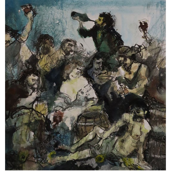 Miguel Paolin, Bacchus or the Drunks, 2024, Watercolor For Sale