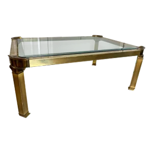 1970s Mid-Century Modern Regency Brass and Beveled Glass Coffee Table
