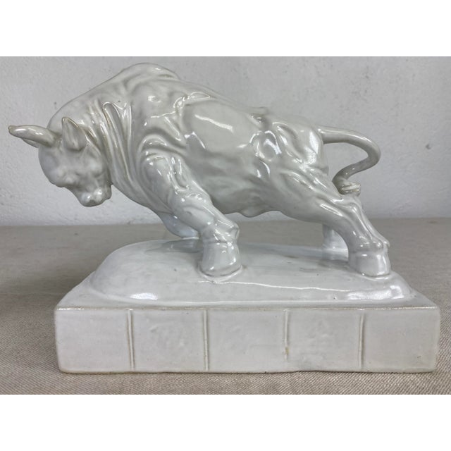 Mid Century Vintage Porcelain Blanc De Chin Sculpture of a Bull For Sale - Image 9 of 11