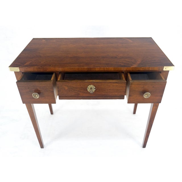 Brown Baker Very Fine All Rosewood & Brass Gallery Trim Petit Desk Console Table MINT! For Sale - Image 8 of 14