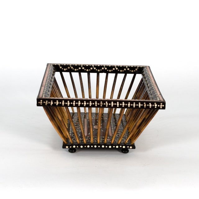 1880 Large Anglo Indian Porcupine Quill and Ebony Basket For Sale - Image 4 of 6