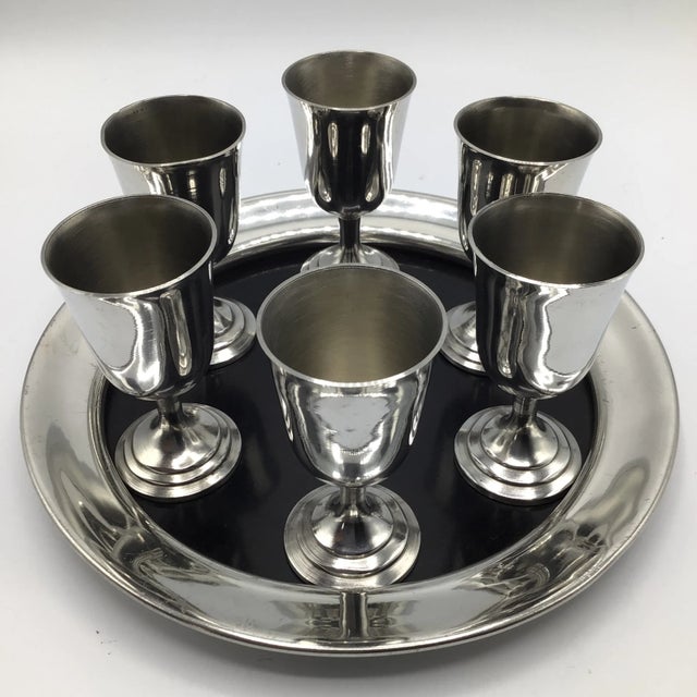 Made in Sheffield England Eales of Sheffield pewter and composite bottom serving tray with 6 made in England pewter...
