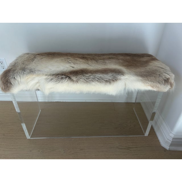 Postmodern Cb2 Reindeer Hide Acrylic Benches - Pair For Sale - Image 3 of 9