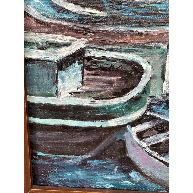 1970s California Impressionist Seascape Oil Painting Blackie's Boat Yard Newport Beach Waterfront Signed For Sale - Image 12 of 13