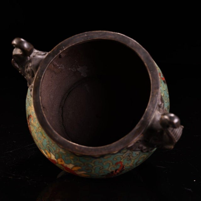 Chinese Vintage Chinese Cloisonné Incense Burner With Twin Handles For Sale - Image 3 of 8