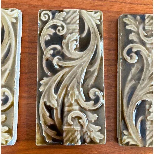 Late 18th Century Late 1880s Victorian Border Tiles by Trent, Tobacco Glaze, Set of Four For Sale - Image 5 of 11