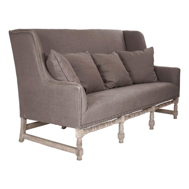 Aubert High-back Sette Bench - Charcoal Hemp Linen / Weathered Pal Frame For Sale