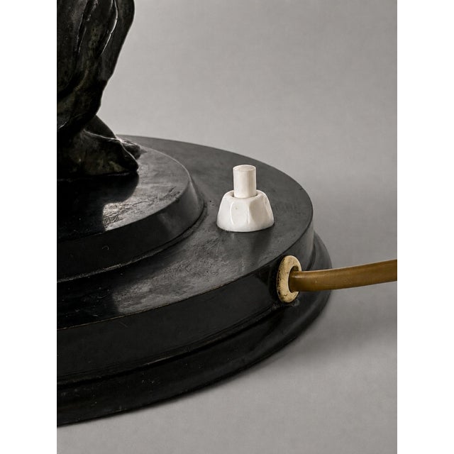 Metal Art Nouveau Figurative Table Lamp with Etched Glass Globe, 1910 For Sale - Image 7 of 8