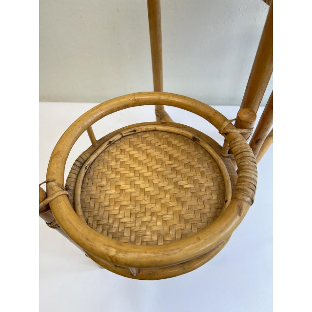 Wood Vintage Foldable Bamboo and Rattan Plant Stand, 1980s For Sale - Image 7 of 10