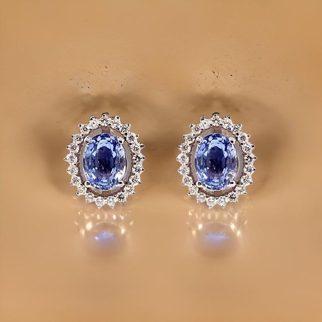 Diamond Sapphire Earrings 14k Gold 3.24 TCW Certified For Sale - Image 9 of 18
