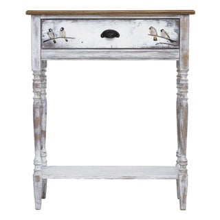 Hand-Painted Whitewashed Solid Wood Console Table - Cottage Entryway Decor For Sale