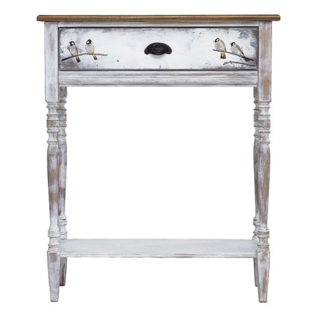 Hand-Painted Whitewashed Solid Wood Console Table - Cottage Entryway Decor For Sale