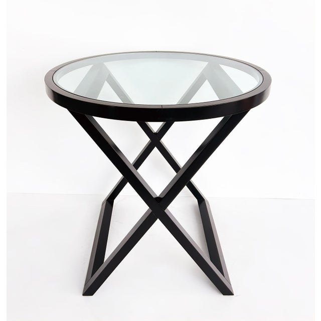 1970s Attributed to Ralph Lauren Mercer Street Round Side Tables, Glass Tops, "X" Frame Bases For Sale - Image 4 of 13