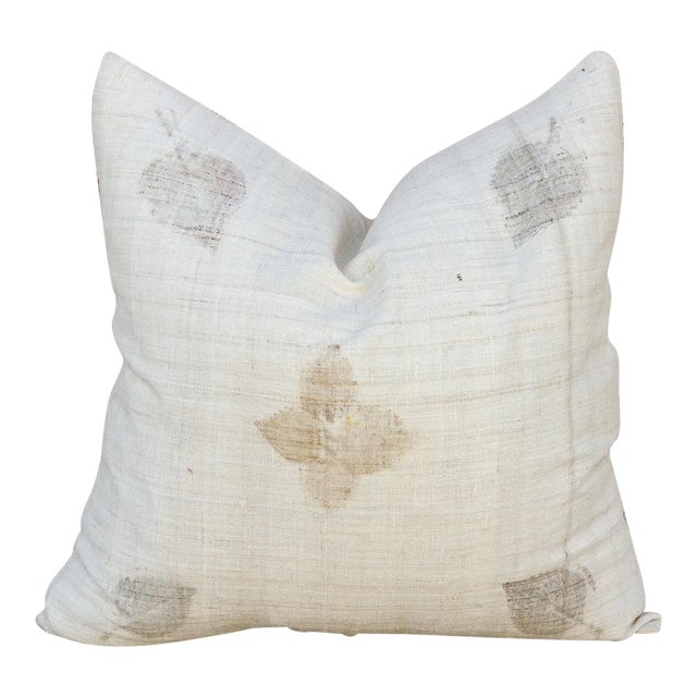 Vintage Ajano Leaf Printed Organic Silk Pillow For Sale