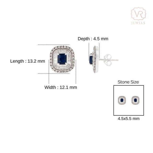 Blue Sapphire & Diamond Art Deco Earrings in 14k Gold- 2 Pieces For Sale - Image 11 of 14