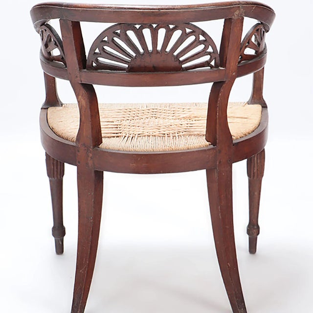 Italian Walnut Open Arm Chairs With Cord Seats and Cut Out Design. Circa 1800. A Pair For Sale - Image 9 of 11