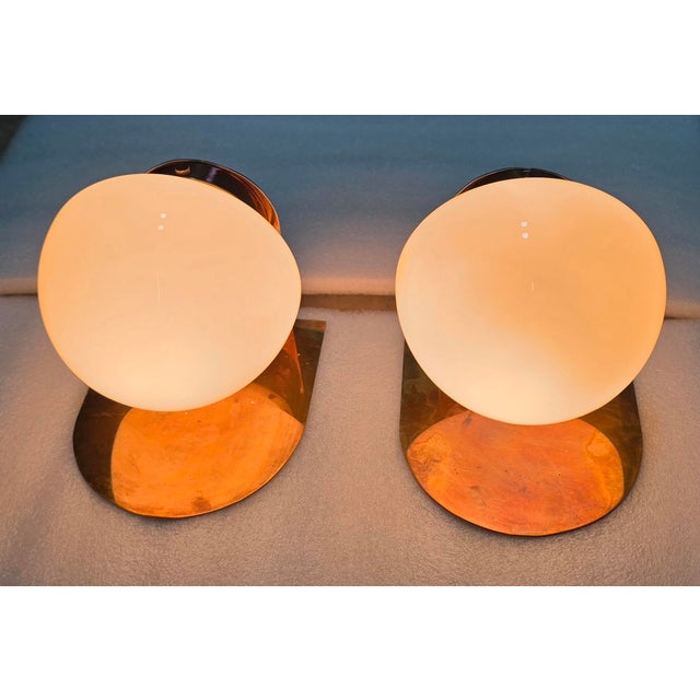 Pair Vintage Art Deco Light Old Lamp Wall Sconces Fixture Brass & Milk Glass Shade Lamp Ship Light For Sale - Image 6 of 8