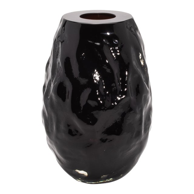 Hand-Blown Murano Modern Sculptural Vase in Onyx Black For Sale