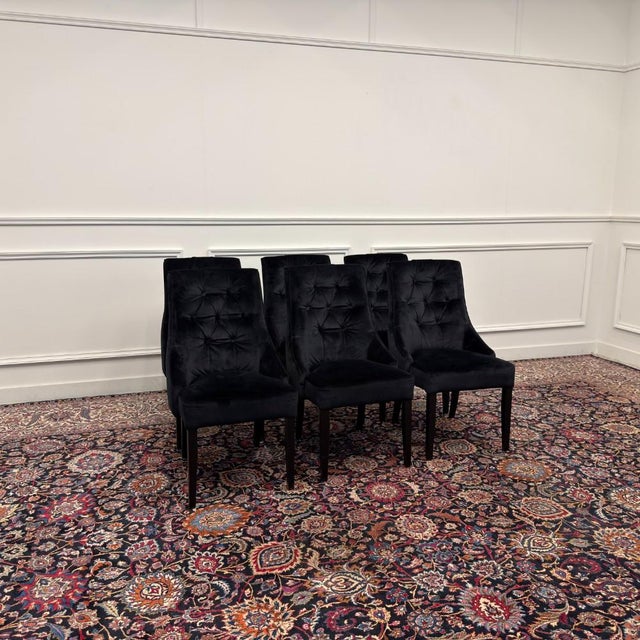 Black Upholstered Chesterfield Chairs, Set of 6 For Sale - Image 4 of 12
