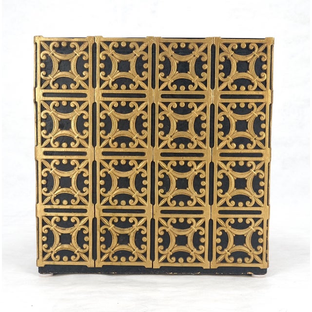 Decorative Brass Pattern Shaped Cube Base Side Table w/ Smoke Mirrored Top MINT For Sale - Image 6 of 13